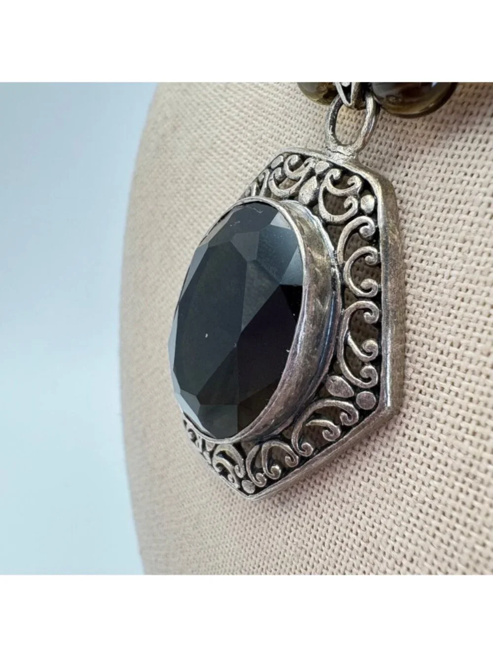 Smoky Quartz Beaded Sterling Silver 925 Necklace 16